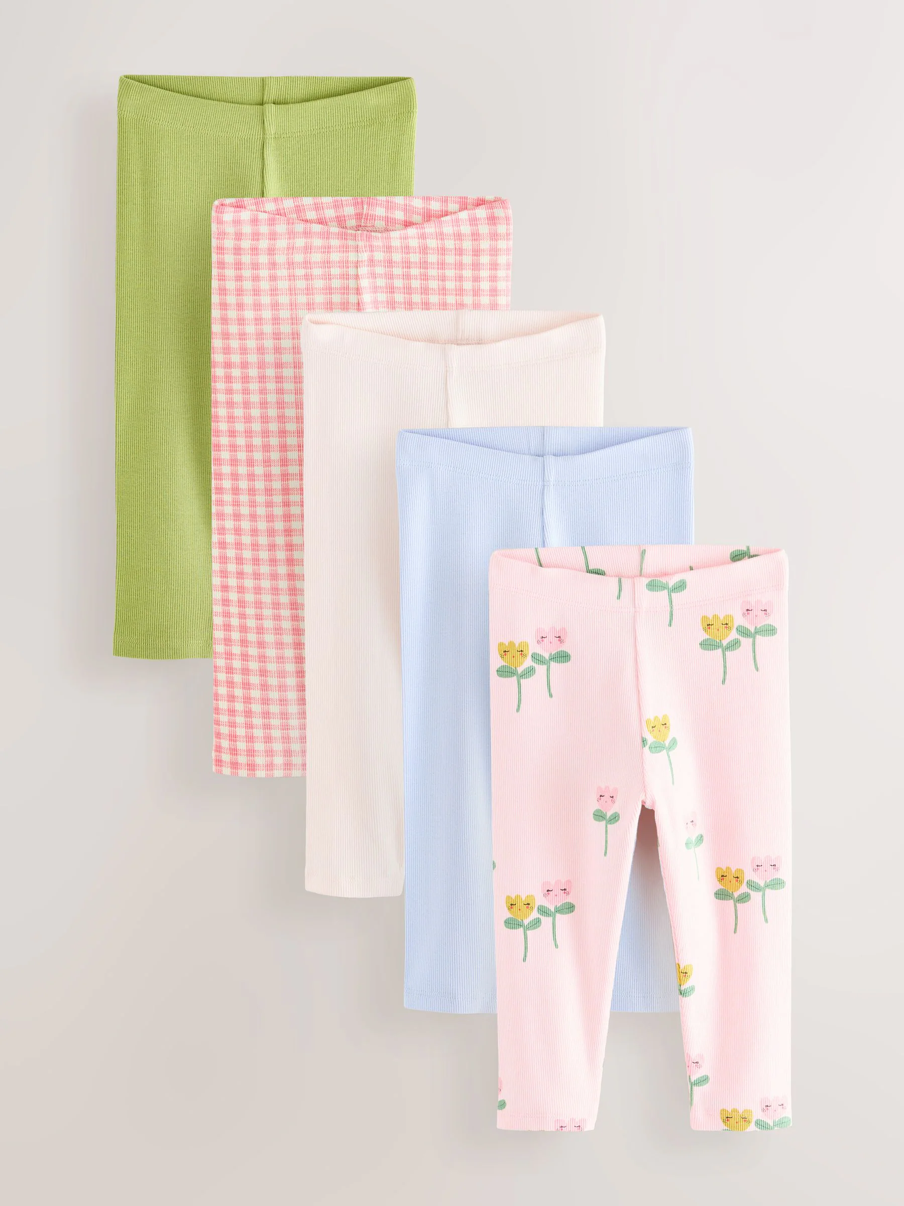 Lichtroze - Verpakking van 5 geribbelde Leggings (3mnd -7jr)