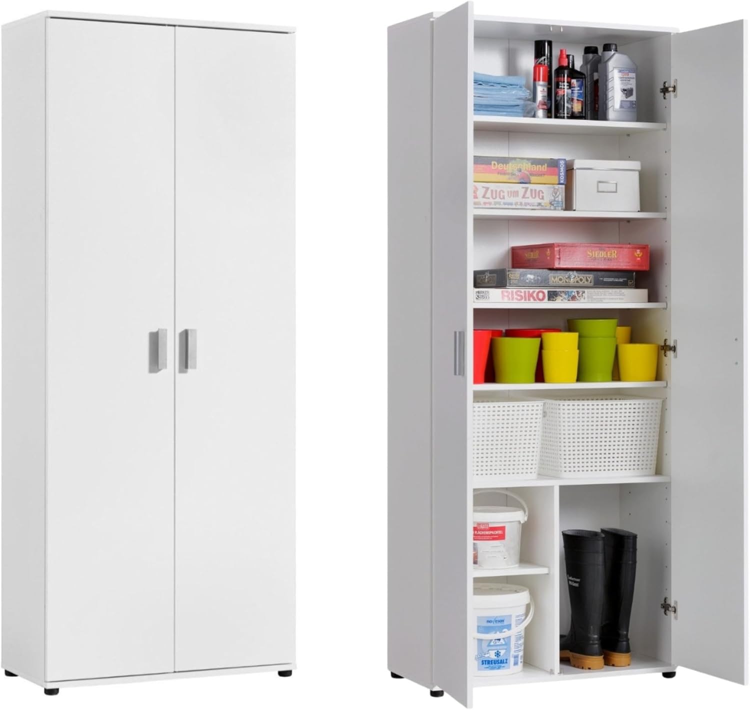 Home Collective Mehrzweckschrank 75cm breit mit 2 Türen 6 Einlegeböden Vielseitiger Haushaltsschrank für Vorräte Putzmittel Akten Universalschrank für Haushalt Flur Büro Keller 75x35x184cm(BxTxH) Weiß