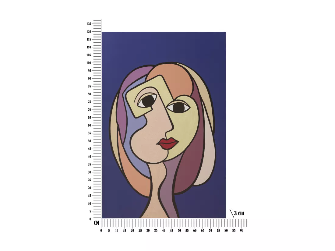 Tableau Double Face Moderne sur Toile - Design Cubiste aux Couleurs Vives - Cadre en Bois de Pin - 80 x 3 x 120 cm