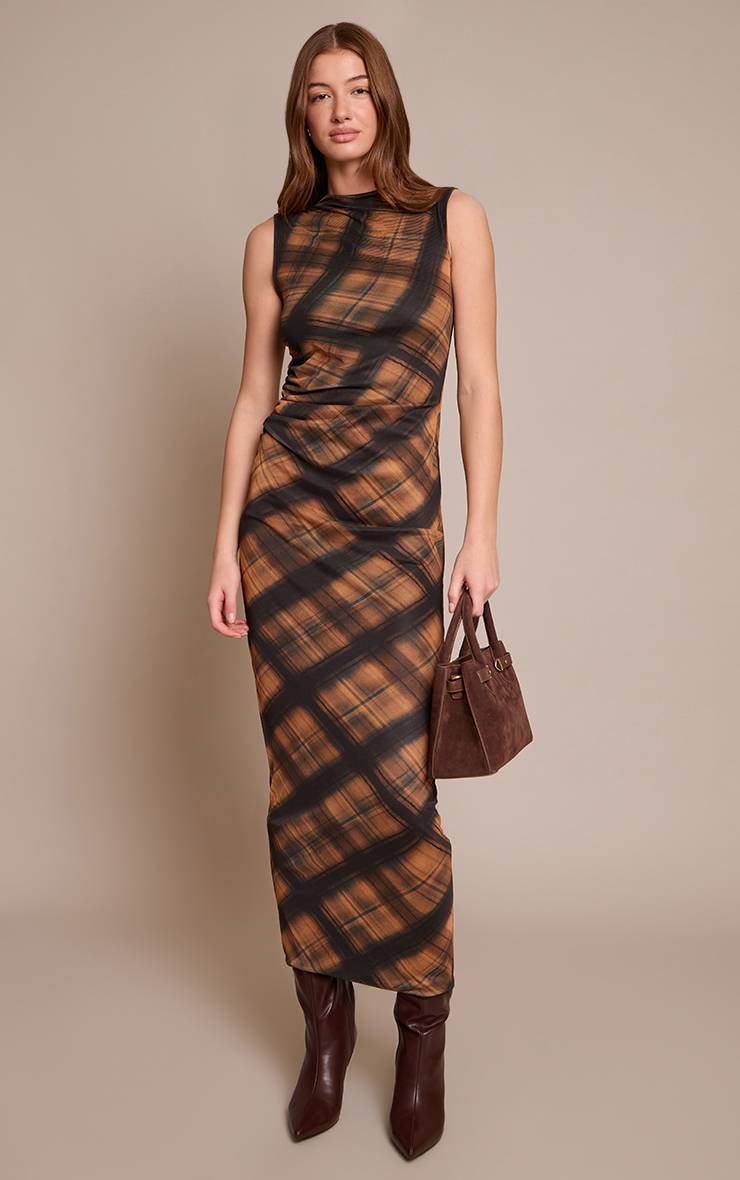 Marron Robe Longue Moulante En Mesh À Imprimé Floral