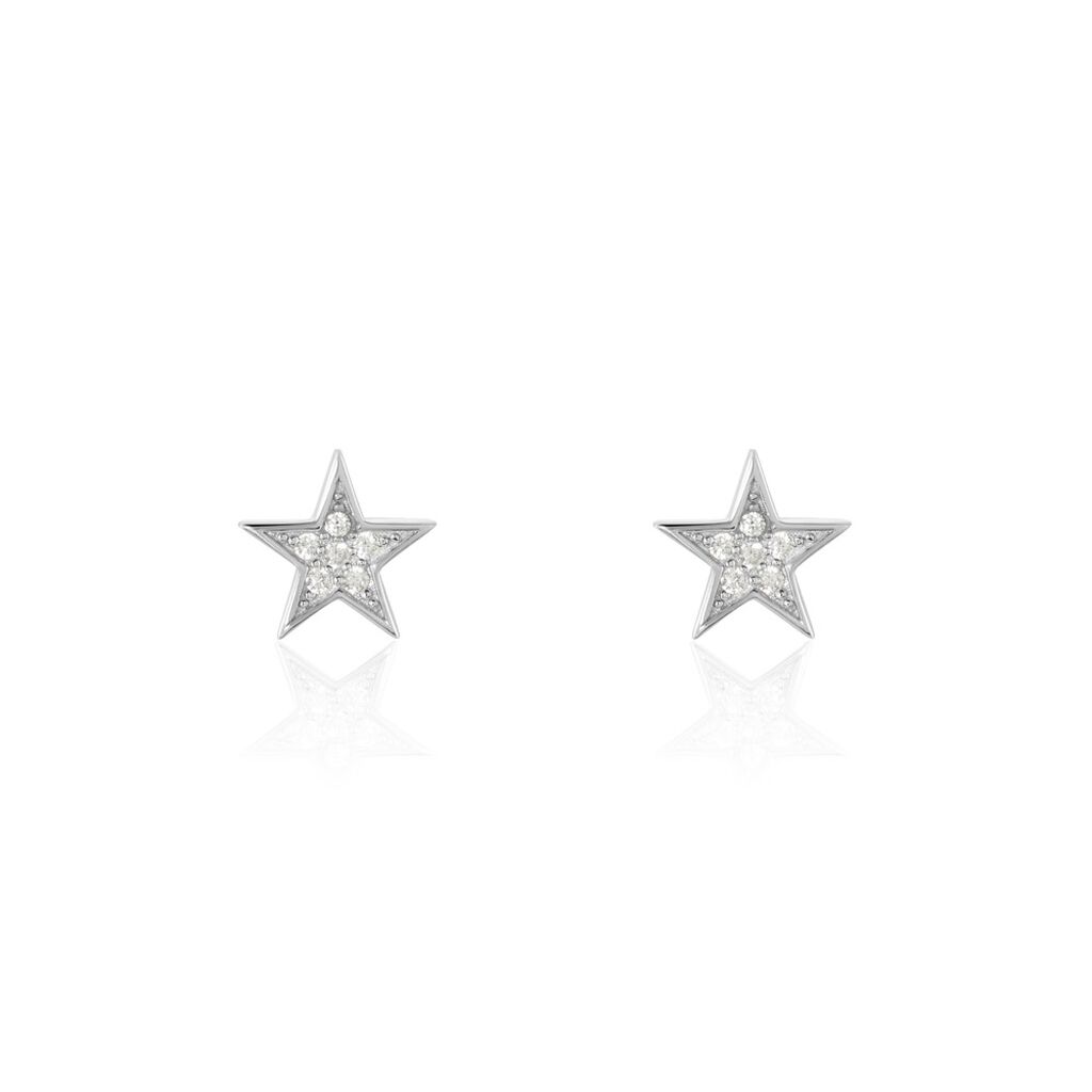 Boucles D'oreilles Puces Argent Blanc Katou Oxydes De Zirconium