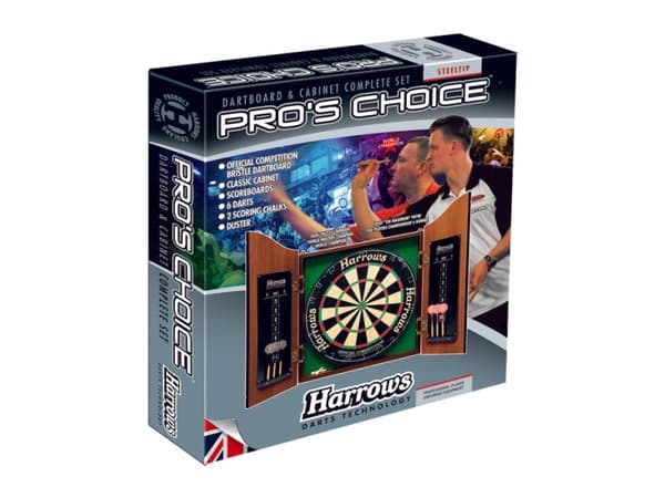 Harrows Darts Pro''s Choice, Dartbord, Flerfarget, Tre, 6 stykker, Rosewood Finish Cabinet (with scoreboards inside the doors) Official Competition B