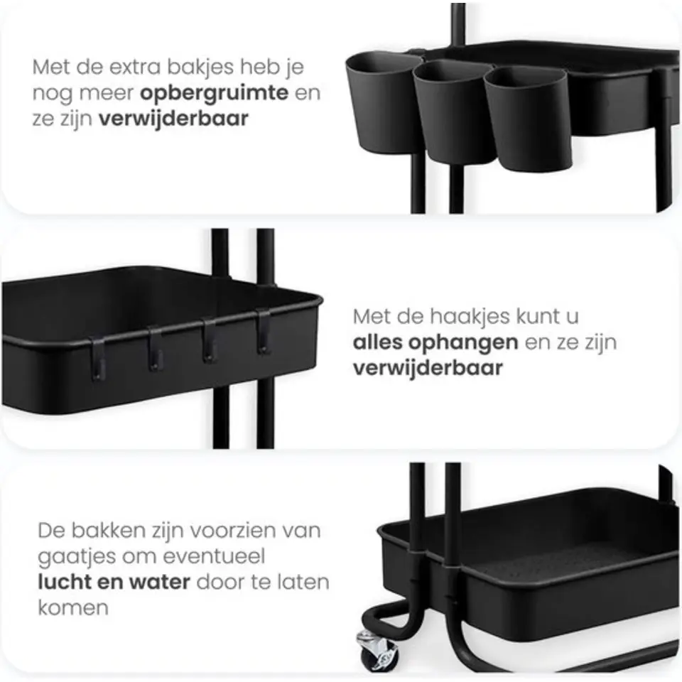 Goliving Keukentrolley op wieltjes - Serveerwagen - Keuken Trolley - Met Bakjes