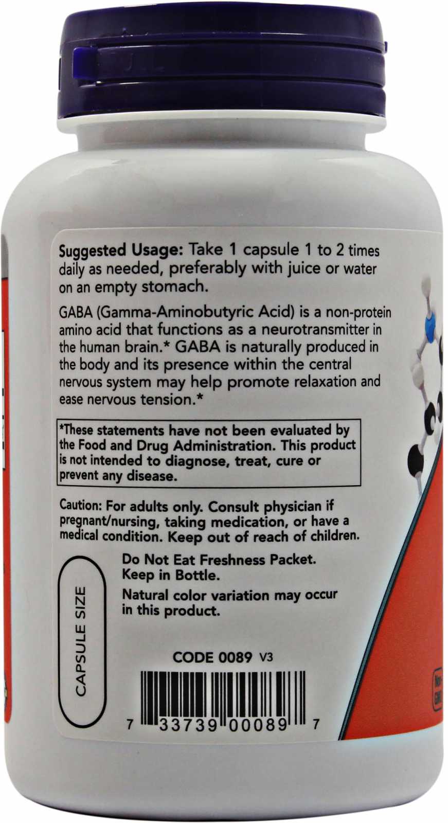 NOW Foods GABA 500mg 100 cápsulas