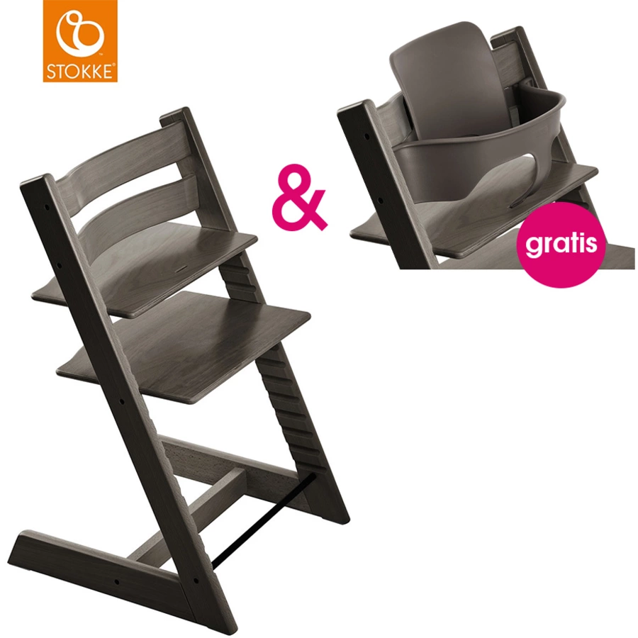 STOKKE® Tripp Trapp® Hochstuhl Buche Hazy Grey + gratis Baby Set Hazy Grey