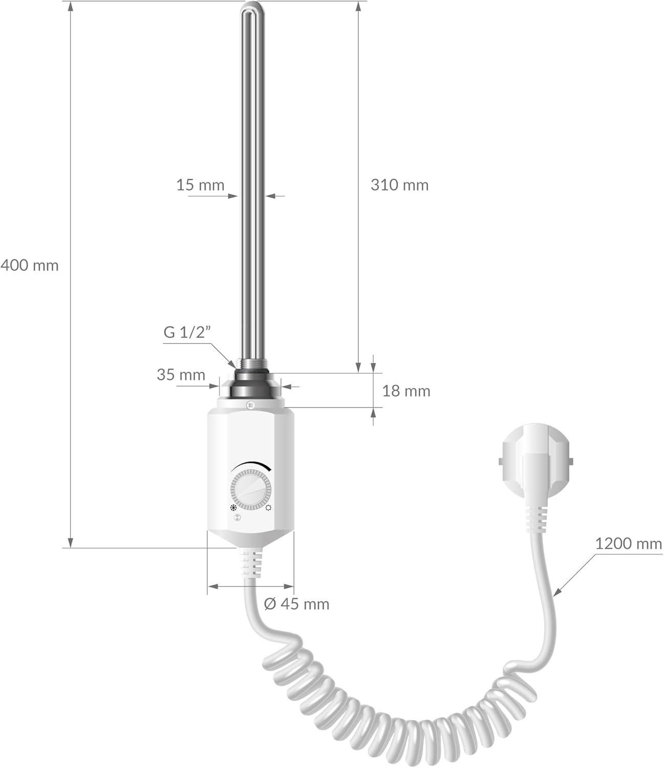 ECD Germany Badheizkörper Elektrisch 500 x 800 mm mit Heizstab 600W ECO Weiß gebogen mit Seitenanschluss - Design Heizkörper Handtuchwärmer Handtuchtrockner Handtuchheizkörper Handtuchheizung Heizung