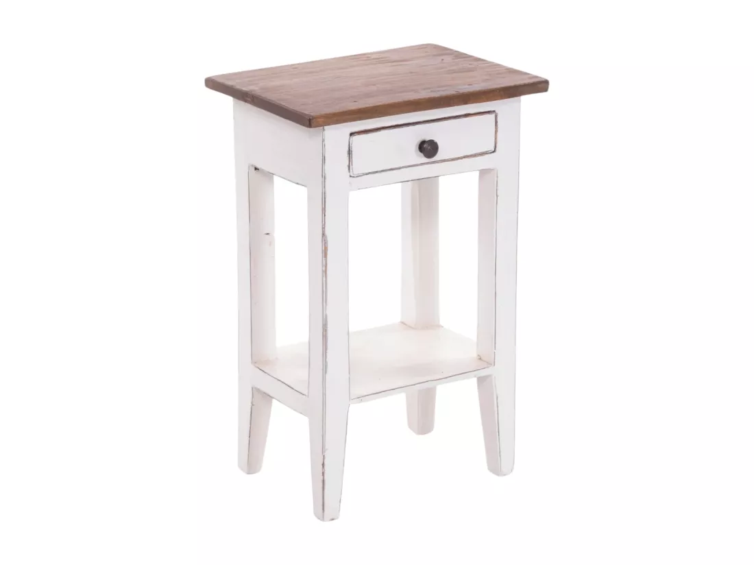 TABLE DE TÉLÉPHONE PLANTE Bois massif en acajou, avec tiroir 06 weiß-landhaus