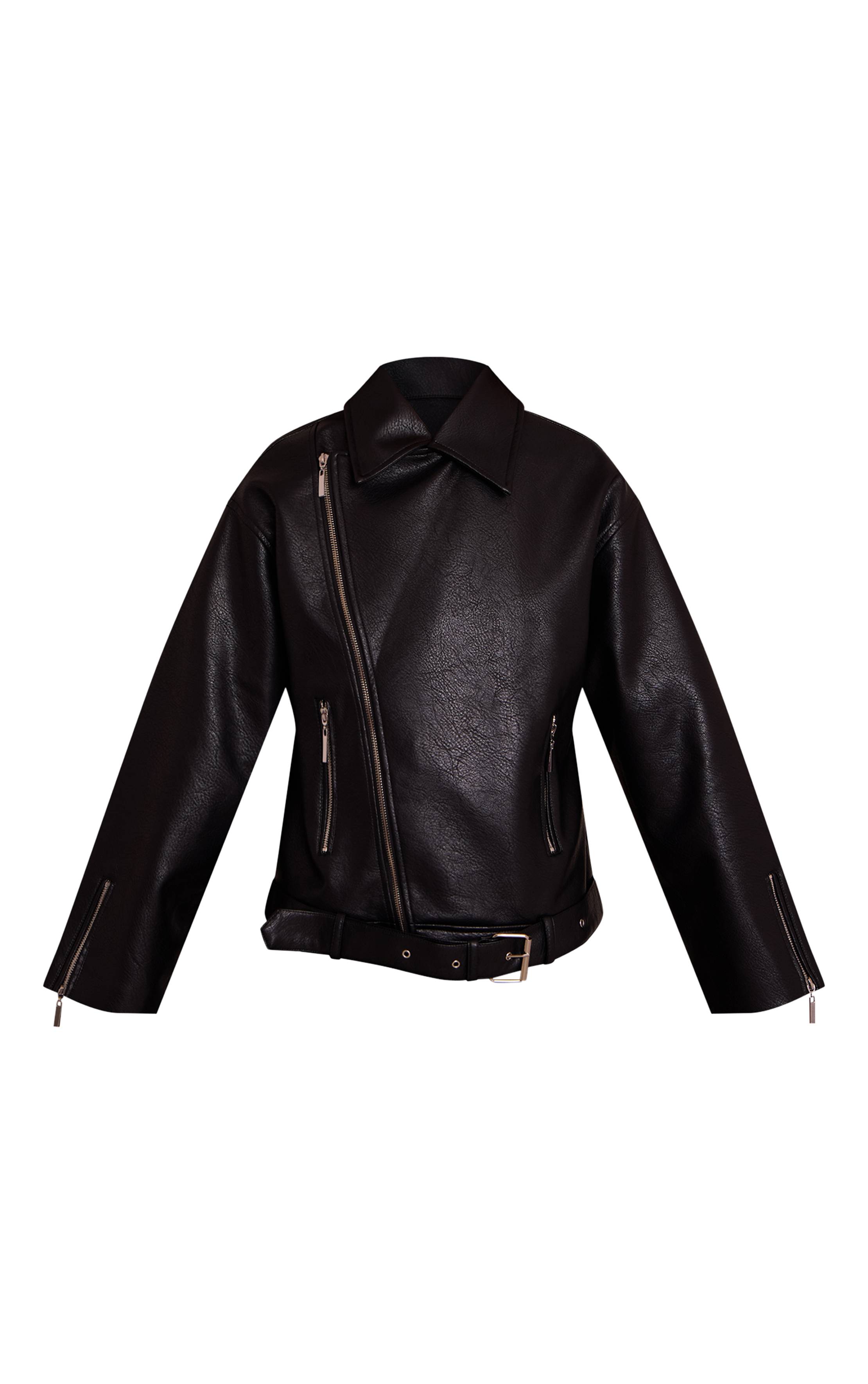 Noir Veste Style Motard Oversize En Synthétiquecuir