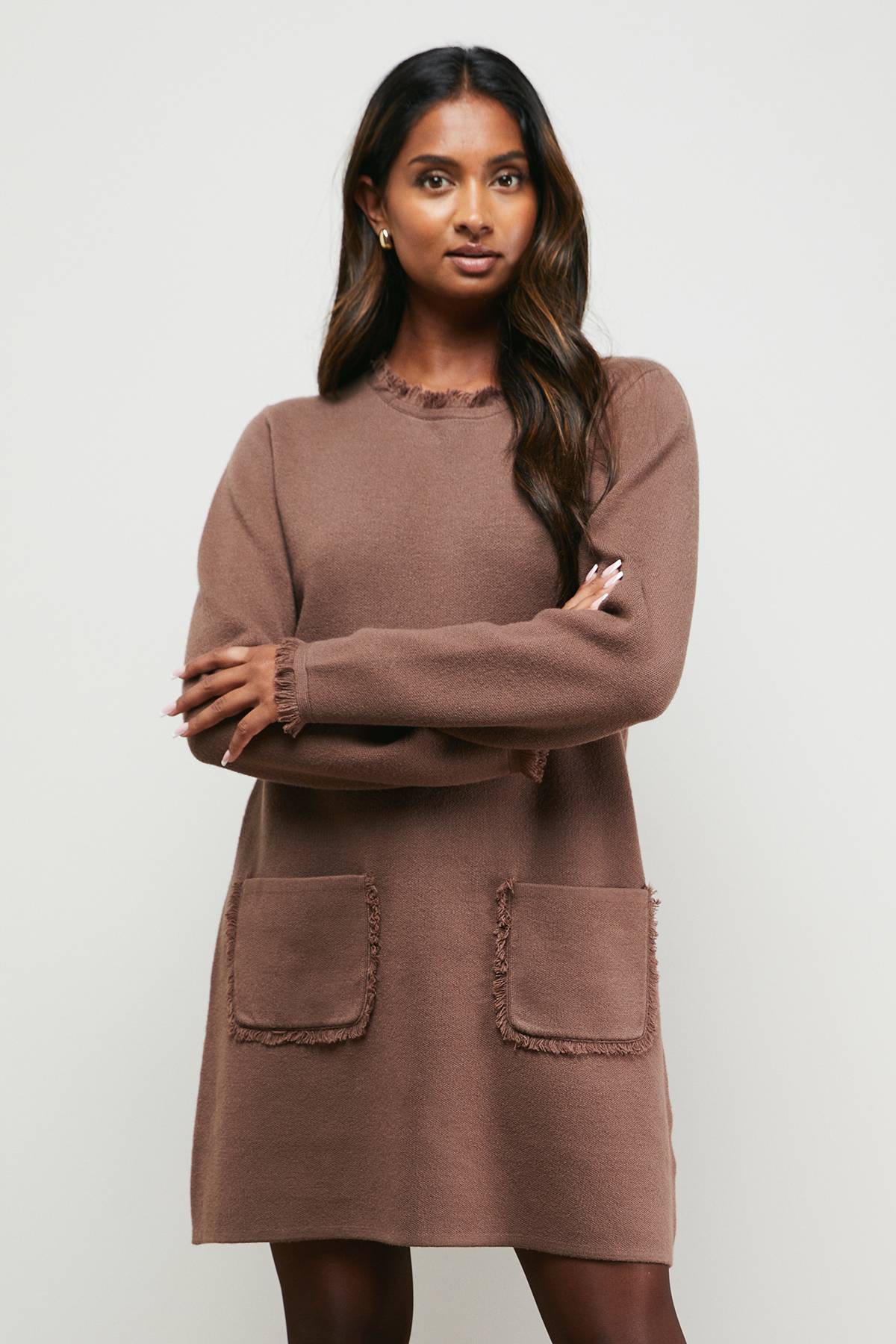 Oasis Robe Mini Col Rond à Détails Franges