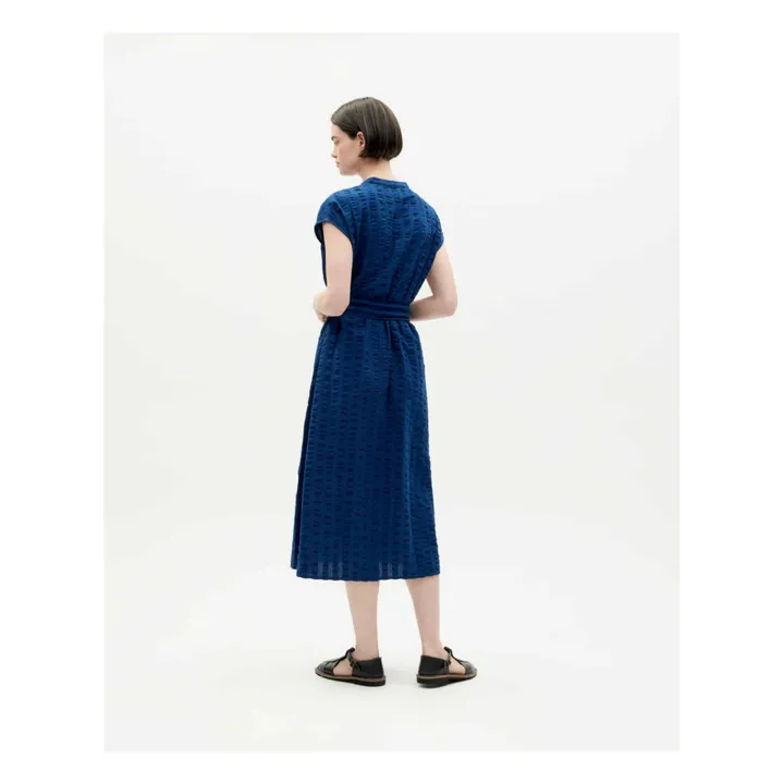 Thinking Mu Robe Gretel Seersucker Coton Bio | Bleu marine