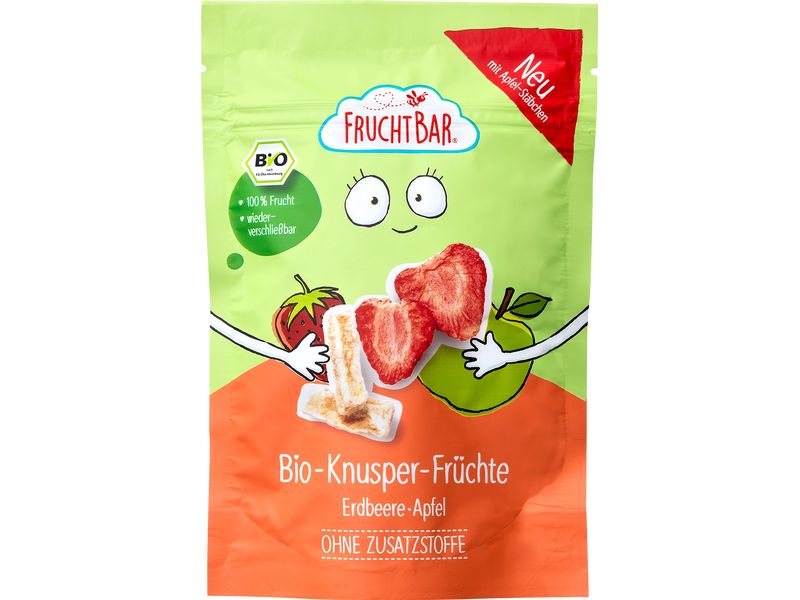 Fruchtbar Bio-Knusper-Früchte Erdbeere und Apfel 15 g Fruchtmischung mit dünnen Erdbeerscheiben und Apfel-Stäbchen