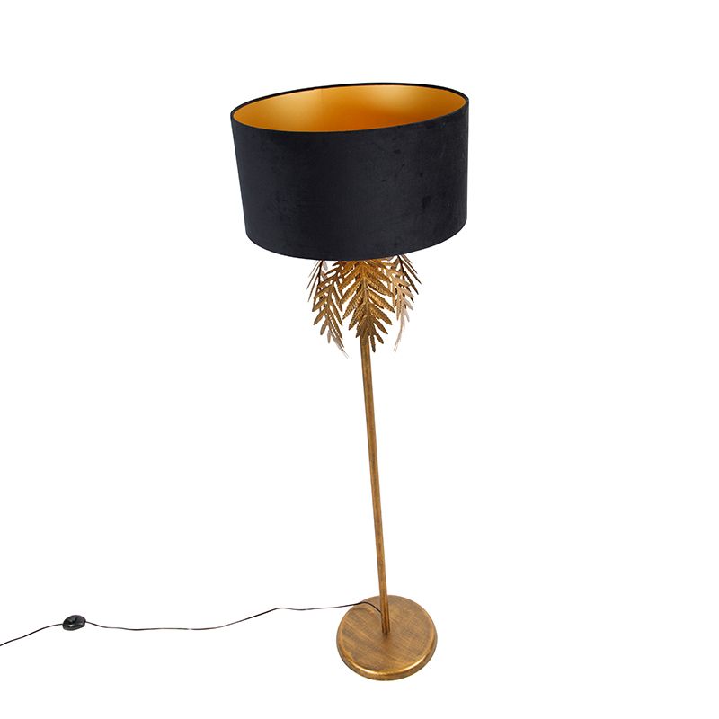 Vloerlamp goud 145 cm met zwarte velours kap 50 cm - Botanica