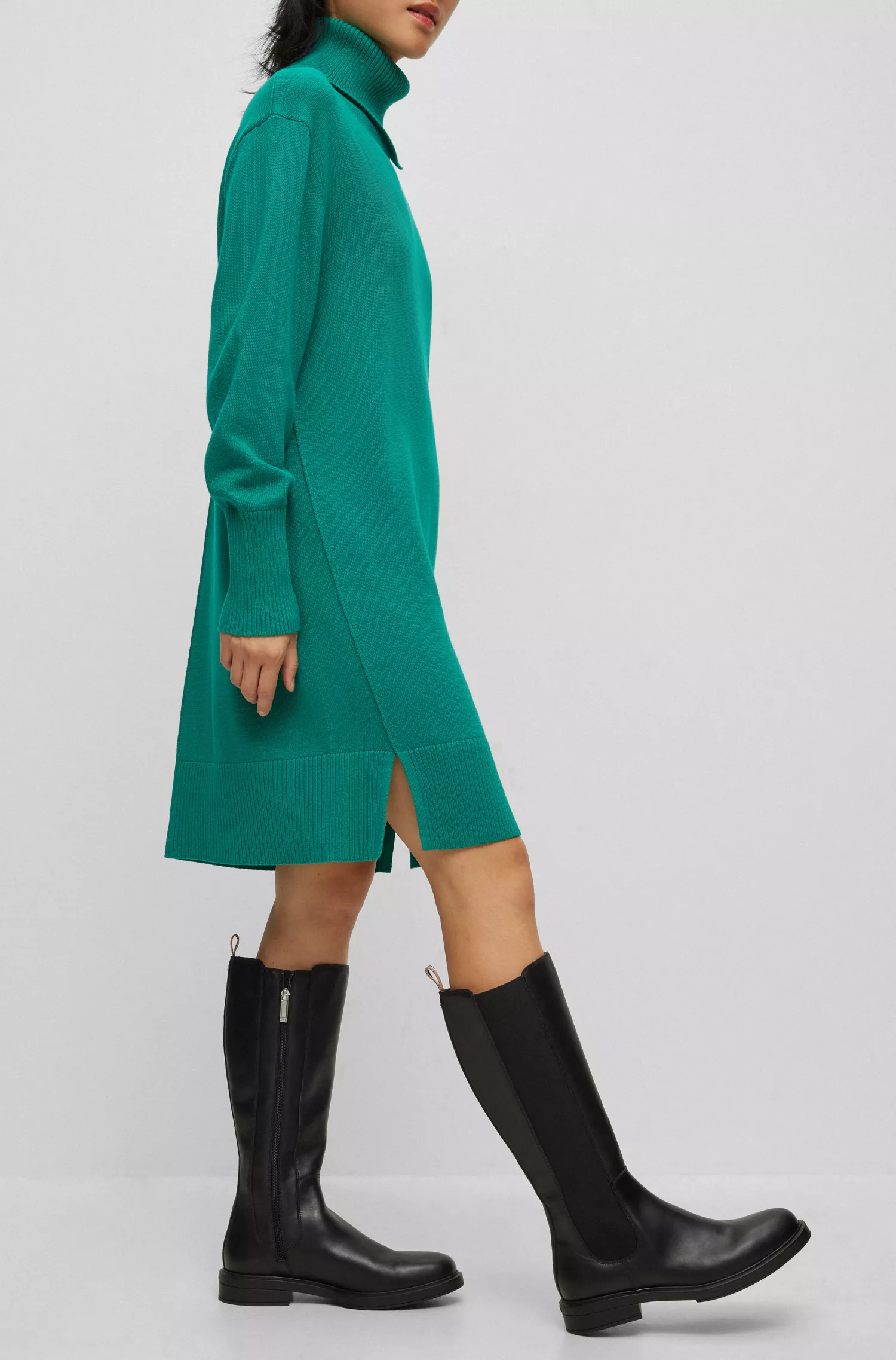 Vestido BOSS laranja de gola alta em algodão e lã virgem.
