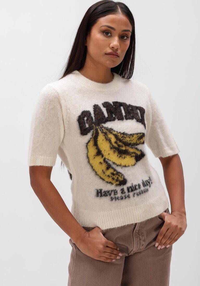 beige ganni tops & t-shirts brushed alpaca graphic t shirt