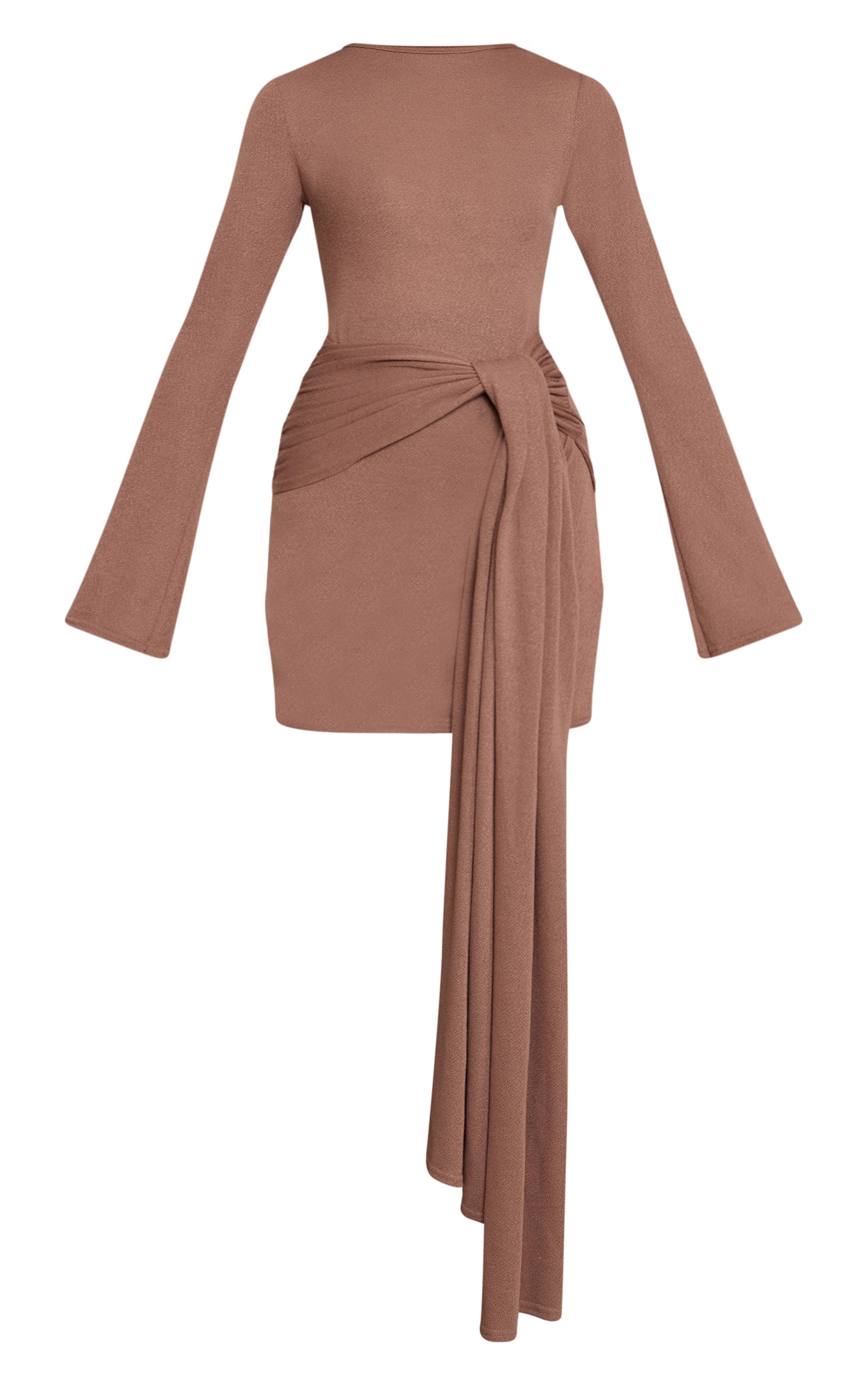 Taupe Robe Moulante En Jersey Texturé Avec Taille Cache-cœur
