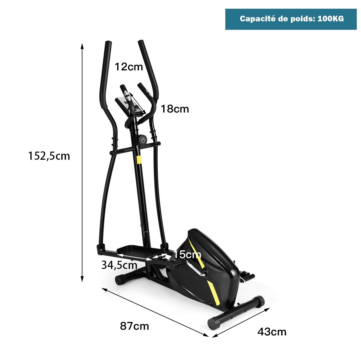 Vélo Elliptique avec 8 Niveaux de Résistance-Masse d'Inertie 2 kg Pouls à la Main Affichage LCD - Lidl-Manfred