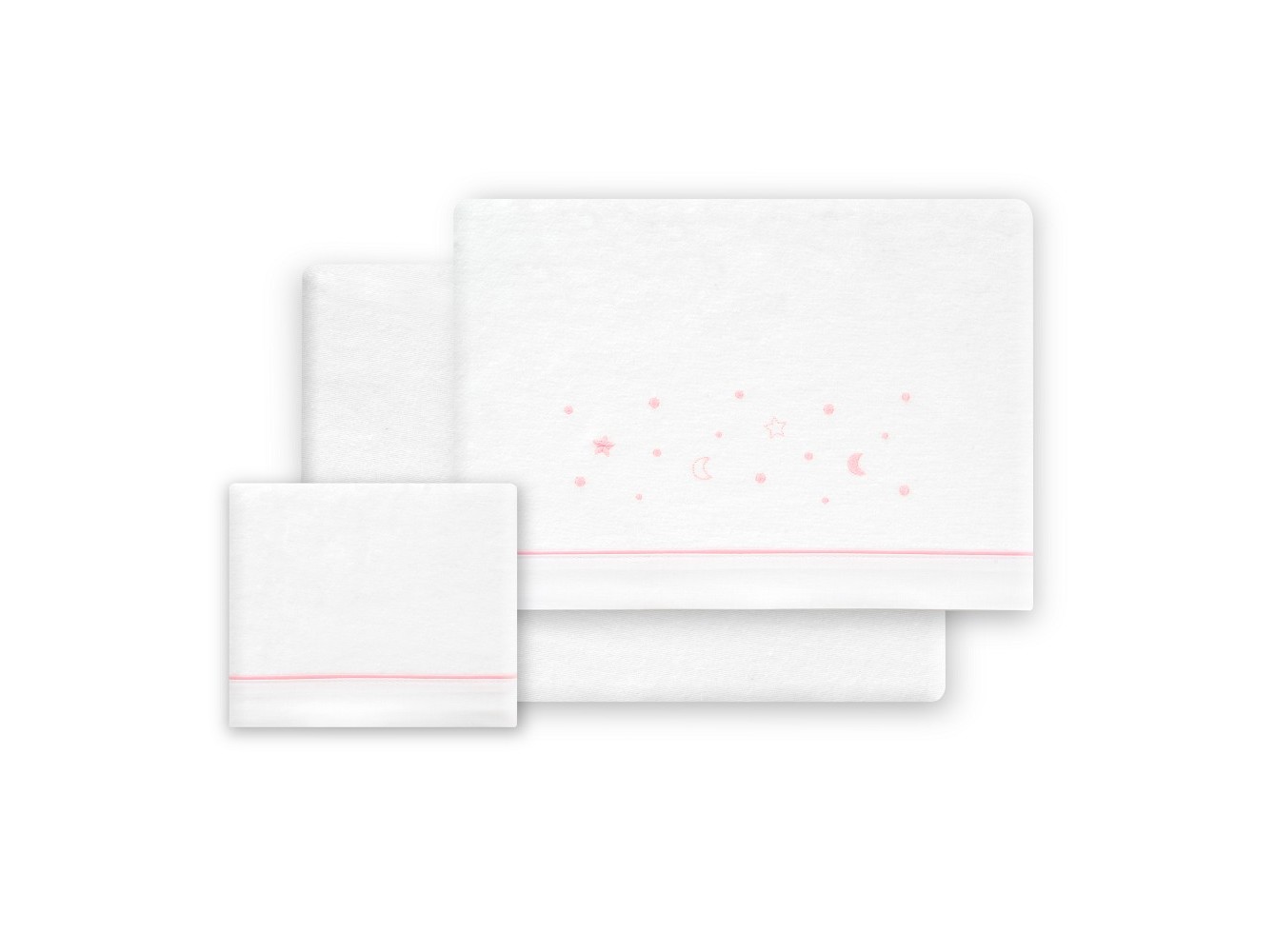 CONJUNTO DE LENÇOIS CAMA INTERBABY FLANELA BRANCO/ROSA 60X120CM
