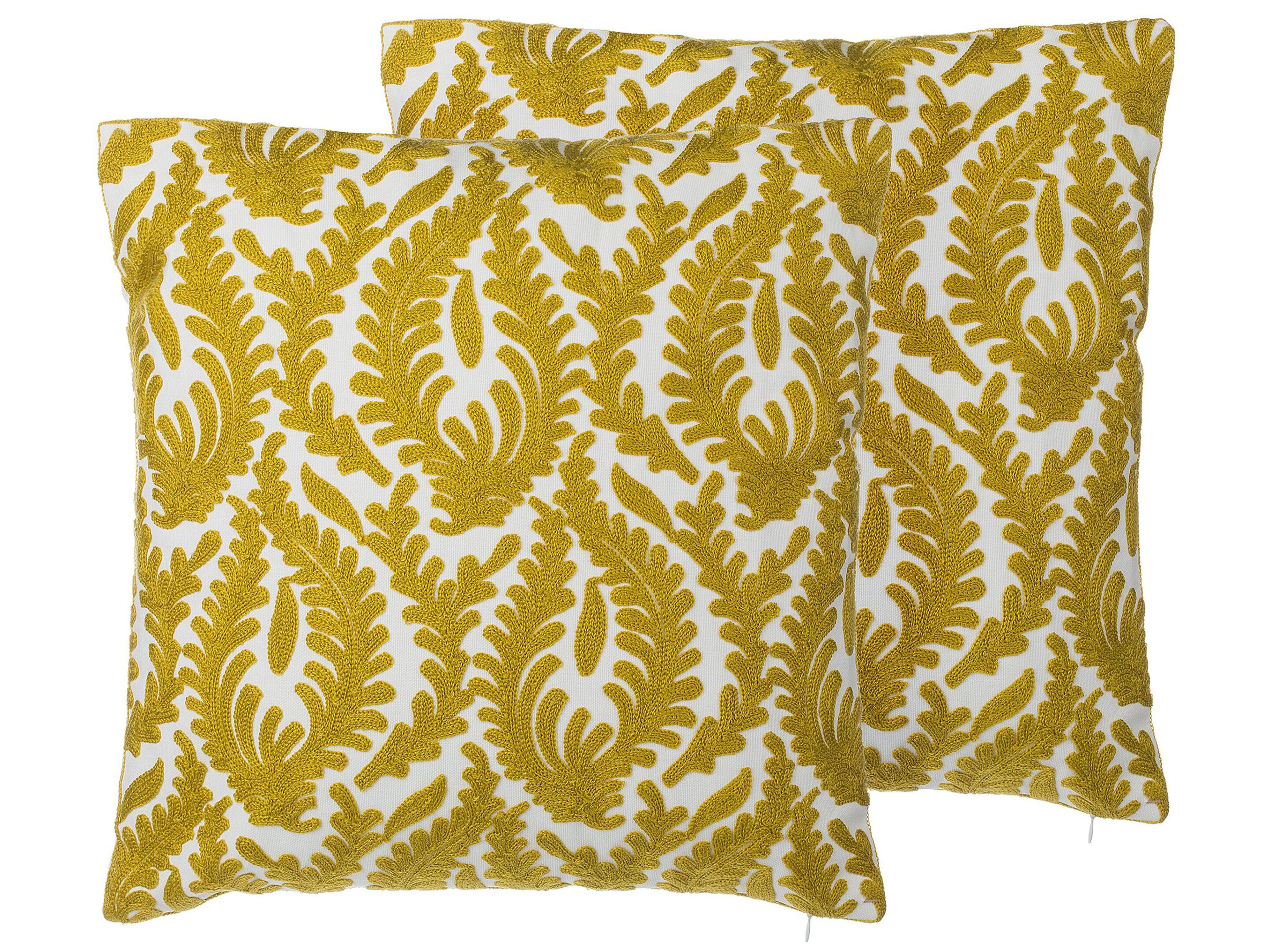 Set van 2 sierkussens PRIMULA Katoen 45 x 45 cm Mosterdgeel ikat