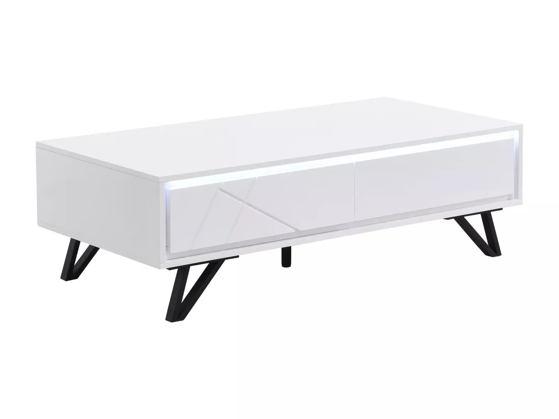 Table basse 2 tiroirs avec LEDs en MDF - Blanc laqué - SALIANO