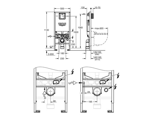 GROHE Rapid SLX wandcloset H:113cm met elektrische aansluiting (aansluitdoos) en wateraansluiting voor douchetoilet 39596000
