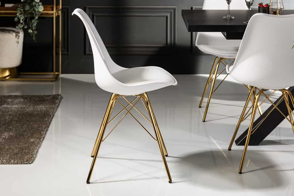 Design Stuhl SCANDINAVIA MEISTERSTÜCK weiß goldene Beine