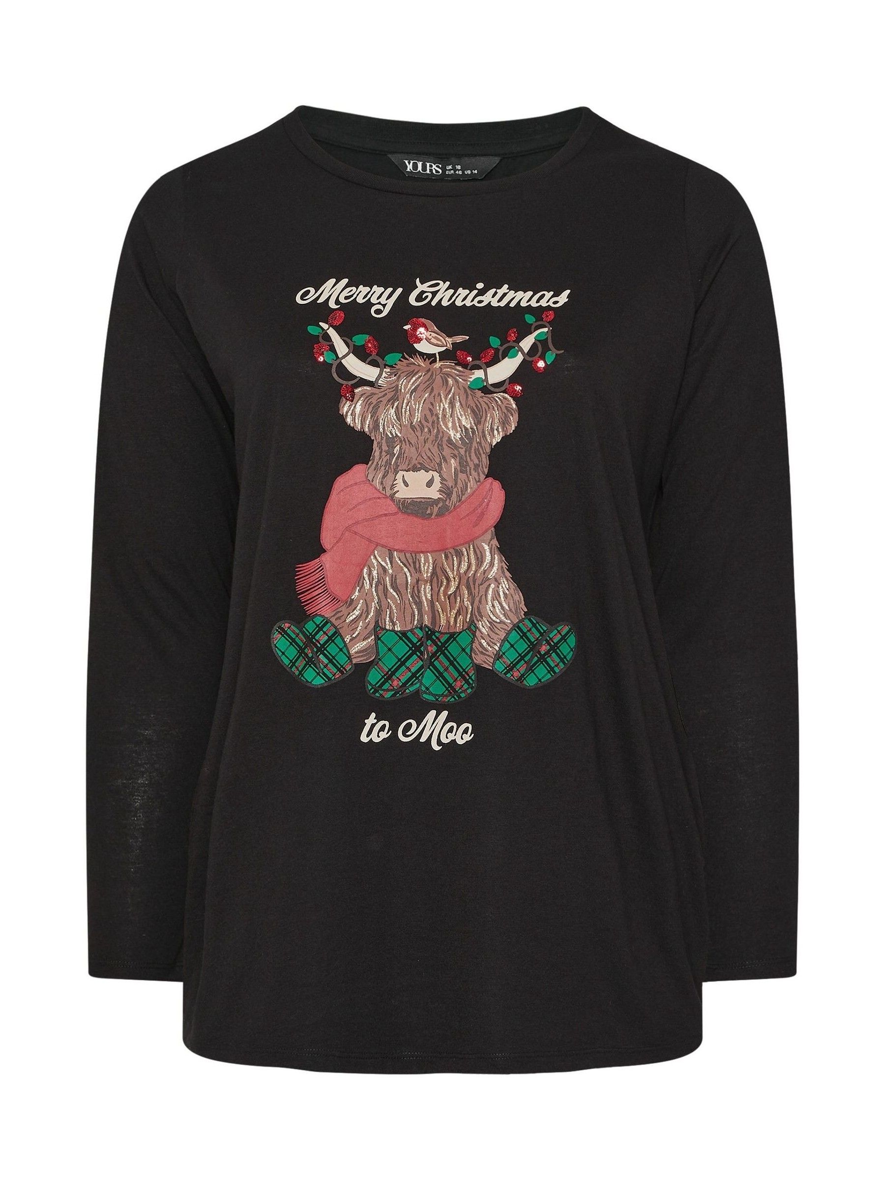 Yours Curve Highland Cow Lange Mouw Novelty T-shirt