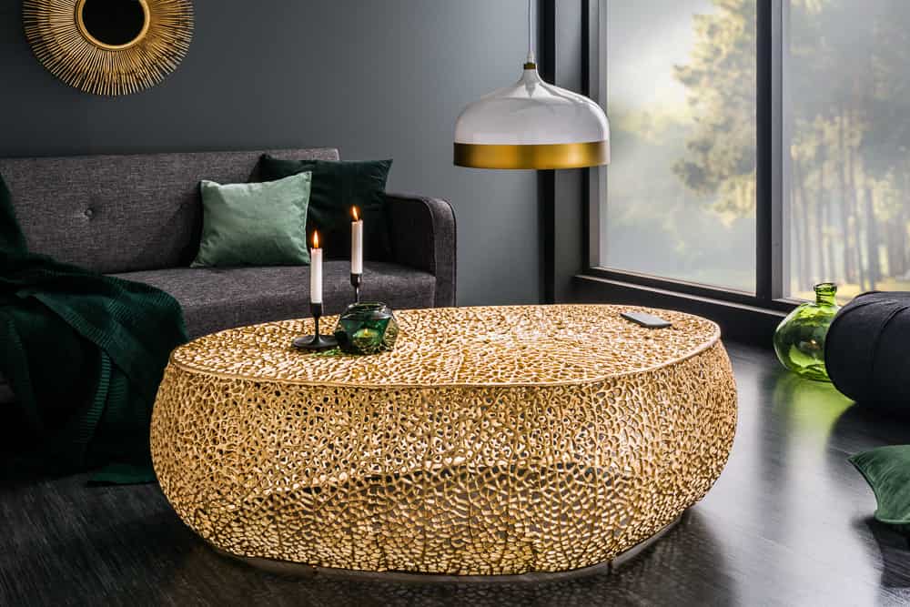 Design Couchtisch LEAF 130cm gold Metall-Aluminium-Legierung handmade