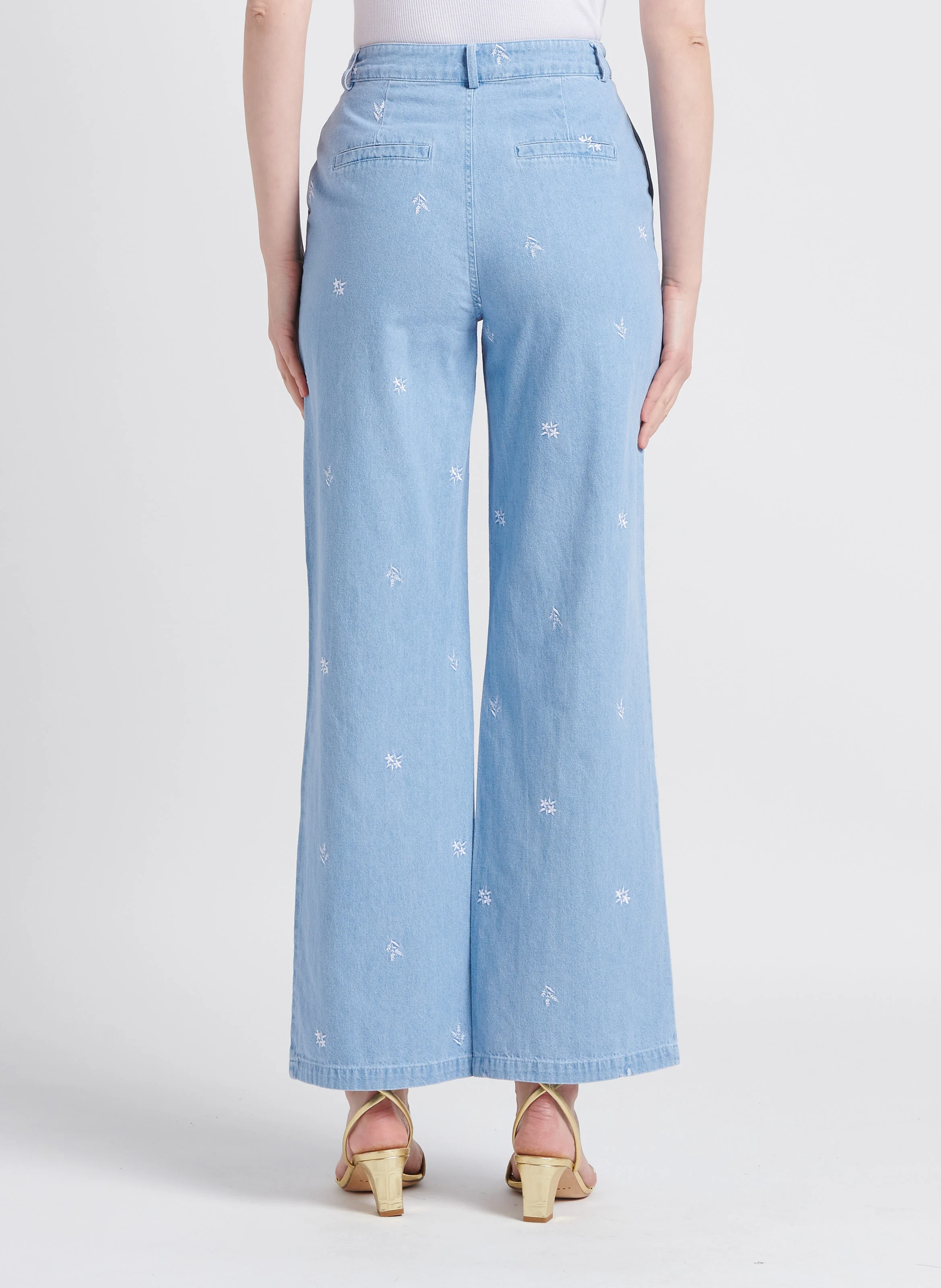 AULINE - Jean droit large à motifs brodés| Bleu