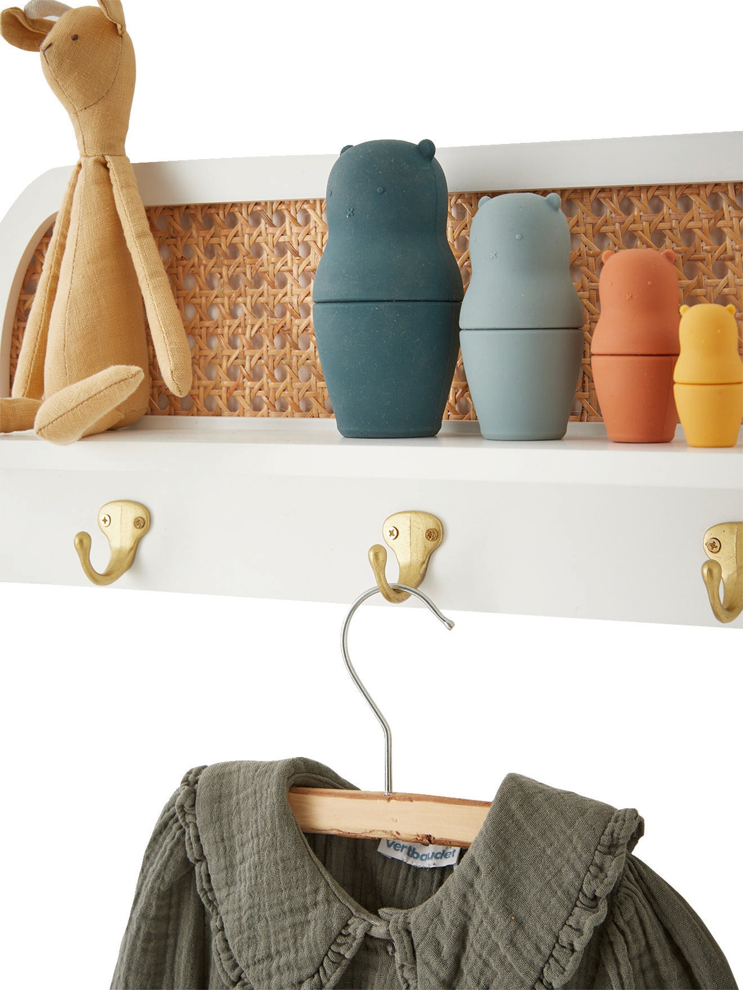 Vertbaudet Kinder Wandgarderobe mit Rattan POESIE weiß/natur
