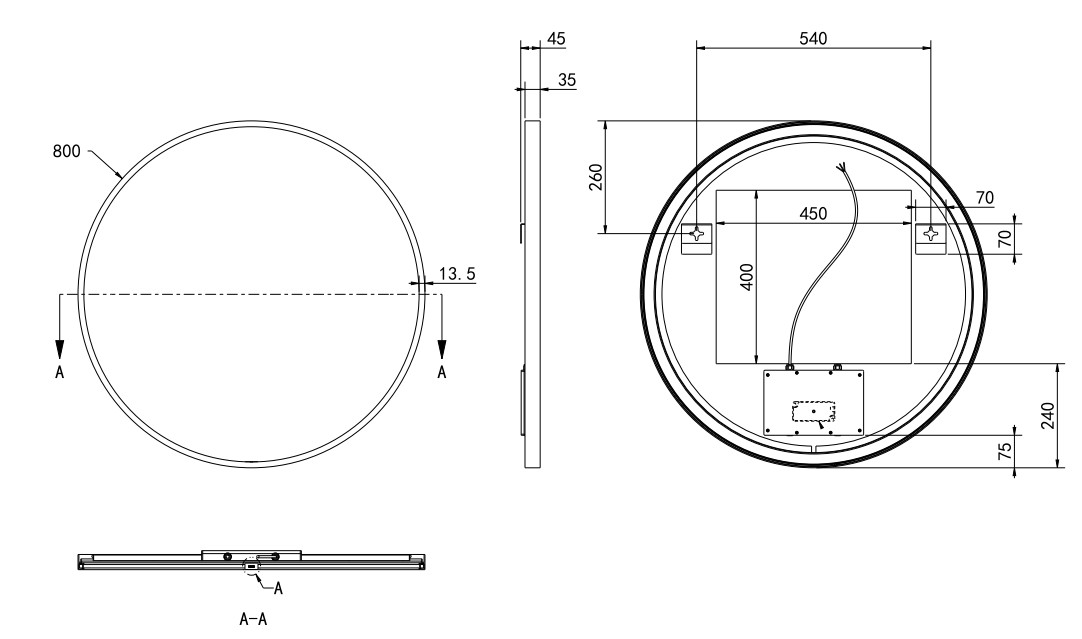 Hotbath &More Round spiegel 80cm geborsteld gunmetal PVD