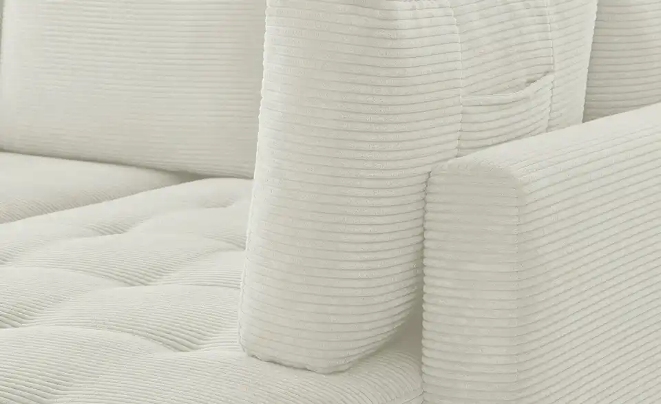 Ecksofa Arissa de Luxe Elfenbein rechts Cordstoff