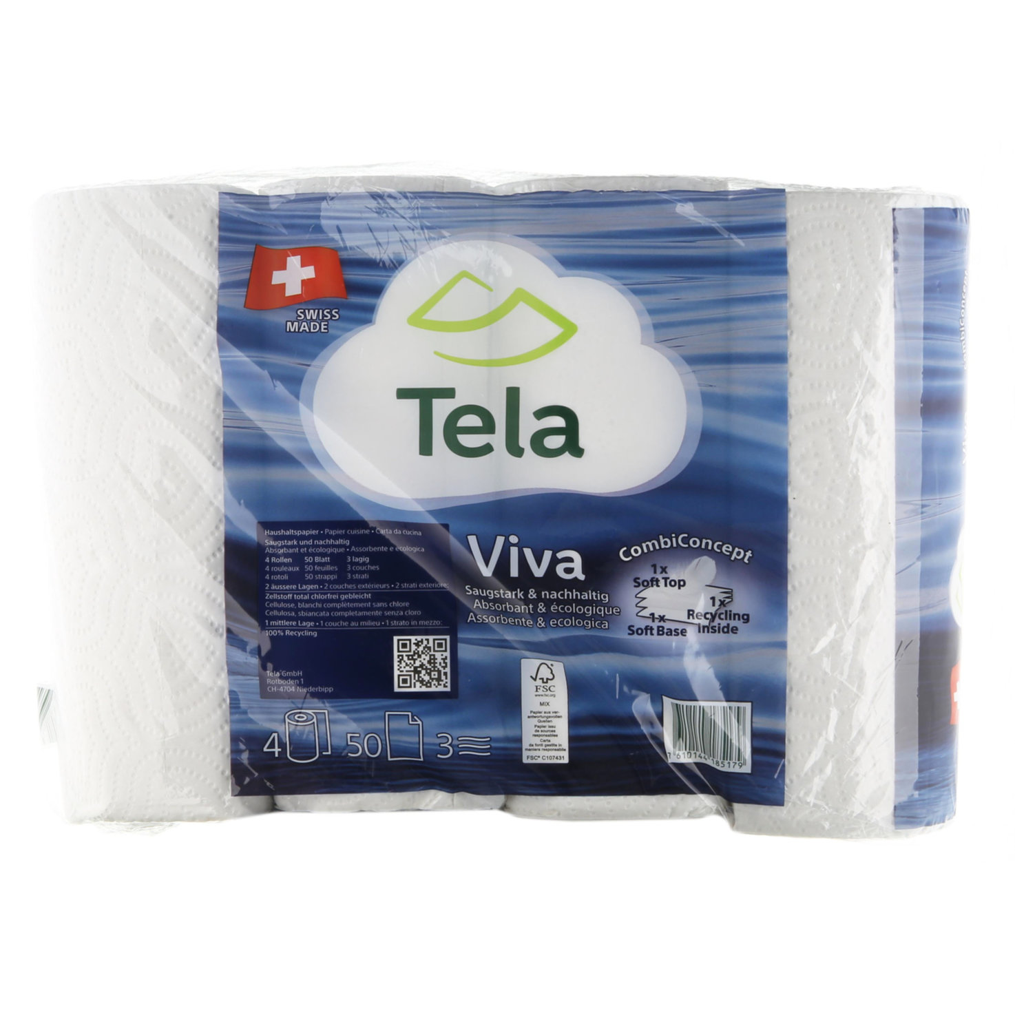 Tela Viva Haushaltspapier 3-lagig 4 Rollen