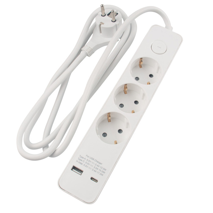 3-Stikdåse med USB-opladning hvid - Elworks