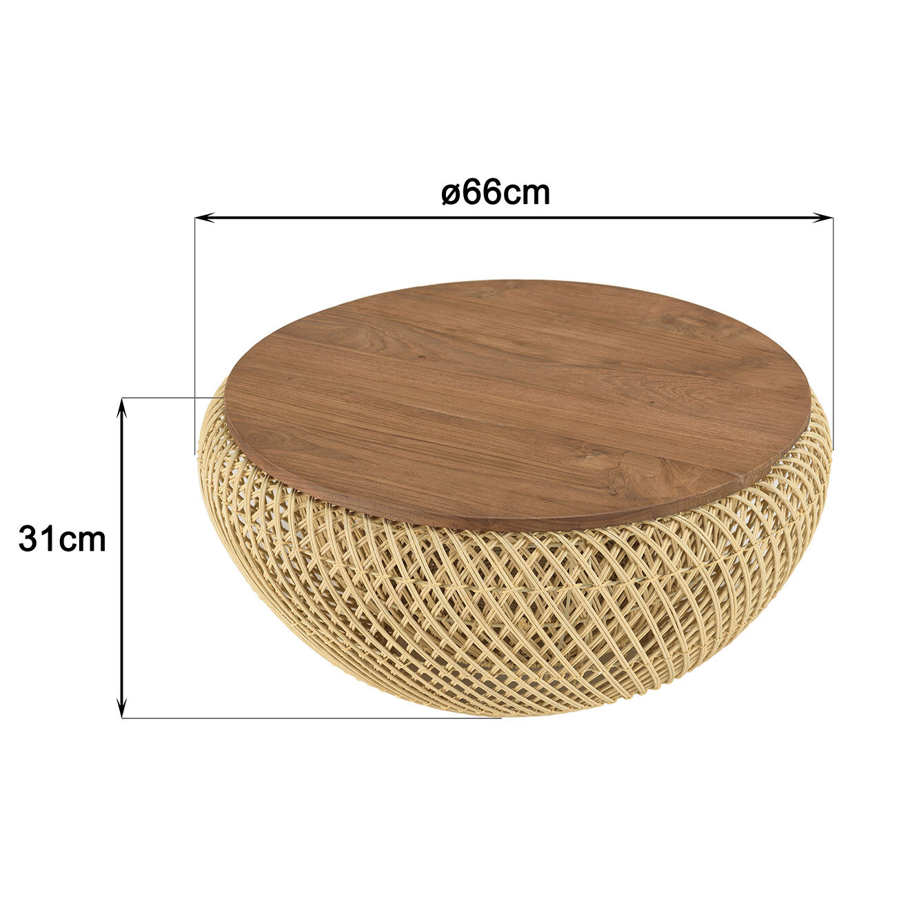 Macabane Table basse ronde en rotin beige plateau amovible Sixtine naturel - D.65x32 cm