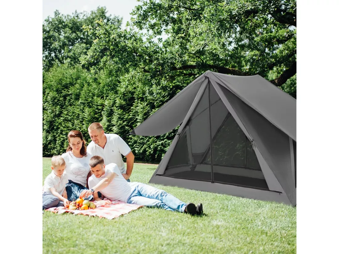 Tente de Camping Escamotable pour 2-3 Personnes, Tente Familiale Imperméable Transparente Unidirectionnelle à 360° avec Coupe-Vent Sac de Transport, 225 x 145 x 161 cm