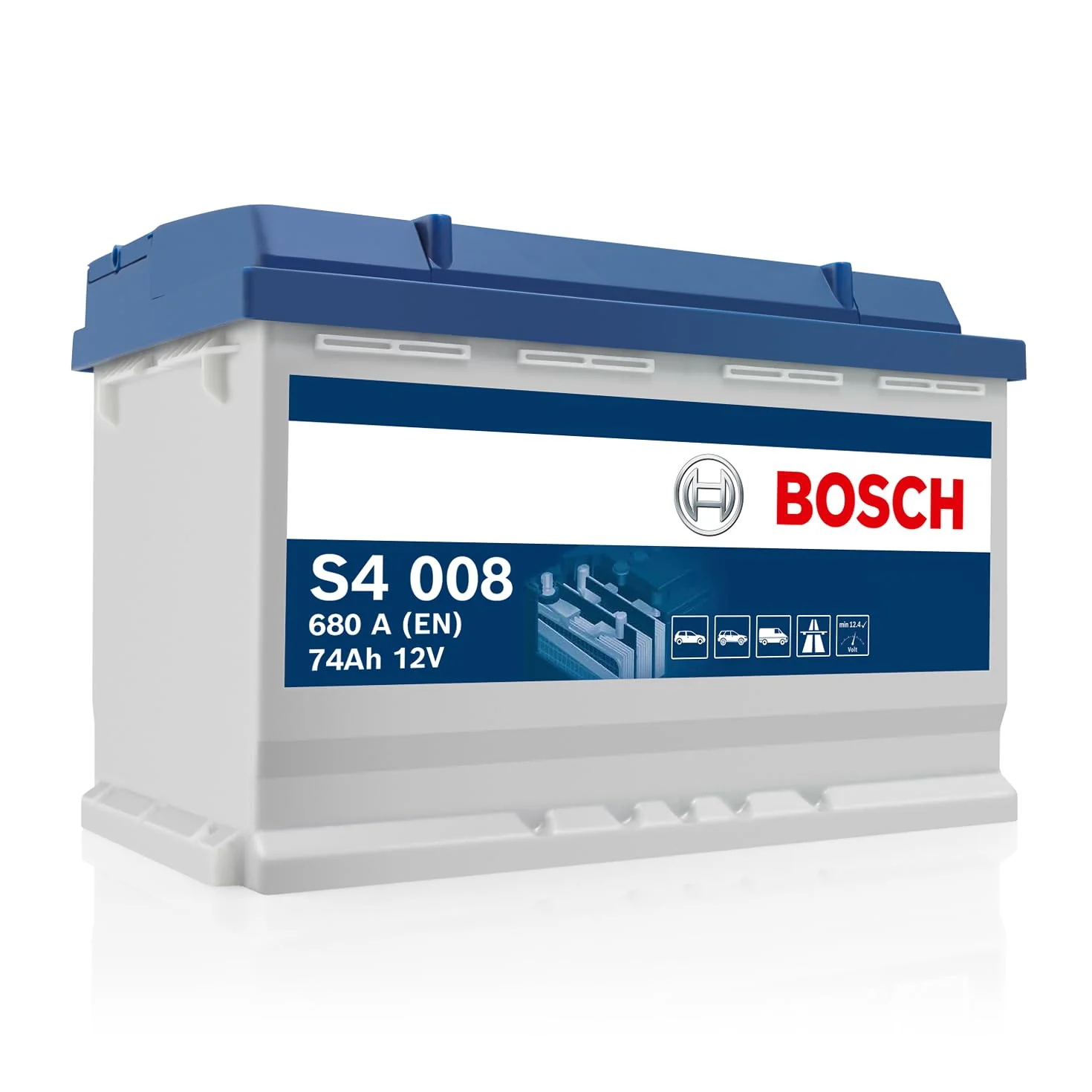 Bosch S4 008 Batterie Auto 74 A/h - 680 A - Batterie 12 V, Plomb-acide pour Véhicules sans Système Start/Stop, Polarité Gauche (-) Droite (+), 278 x 175 x 190 mm