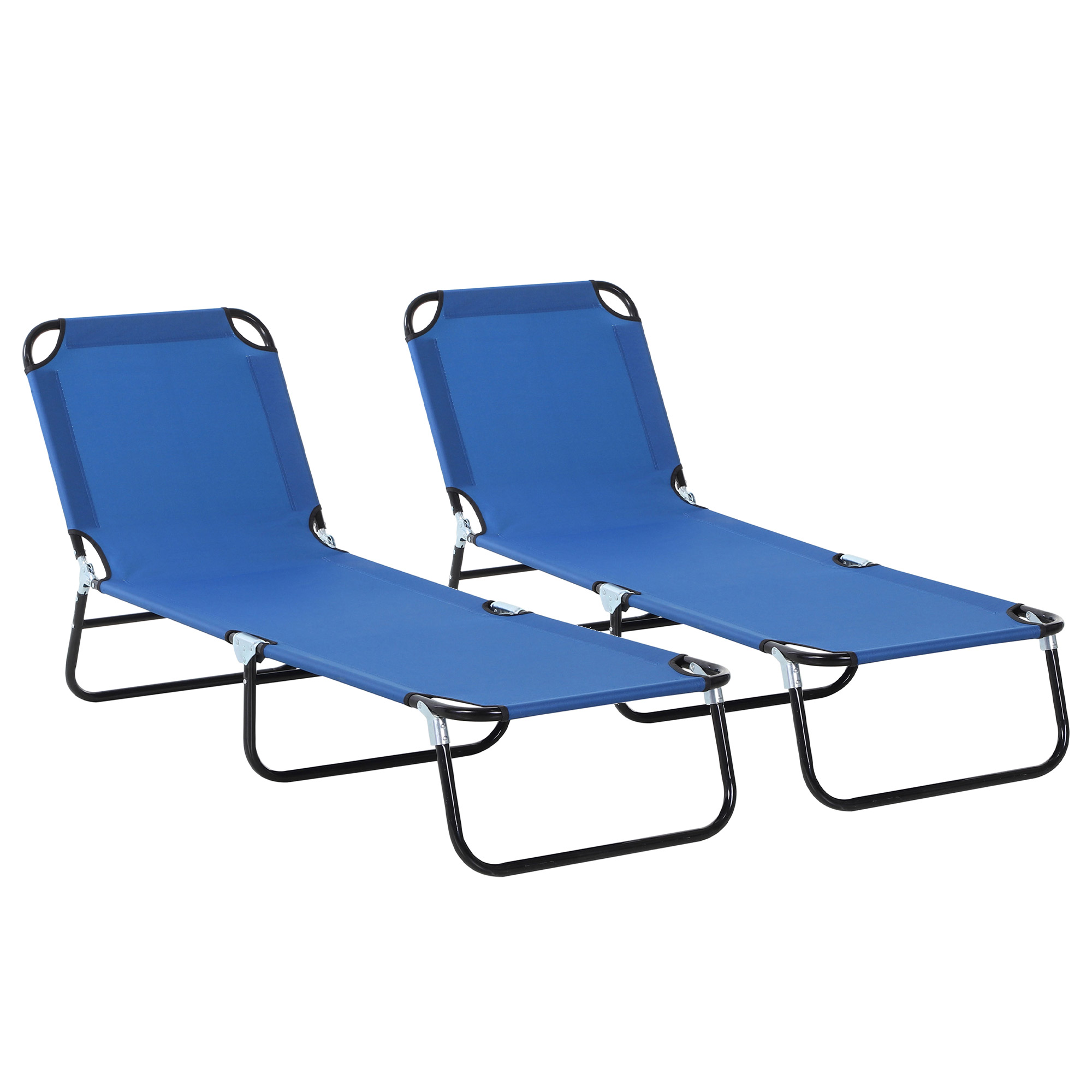 Conjunto de 2 espreguiçadeiras dobráveis Outsunny, espreguiçadeiras reclináveis para jardim com encosto ajustável em 5 níveis, capacidade de carga de 120 kg, para pátio ou piscina, 188 x 56 x 28 cm, azul