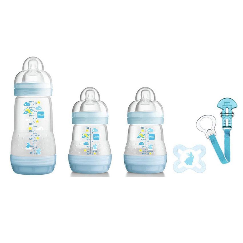 Set biberons naissance Welcome to the Wolrd - Bleu - Doré