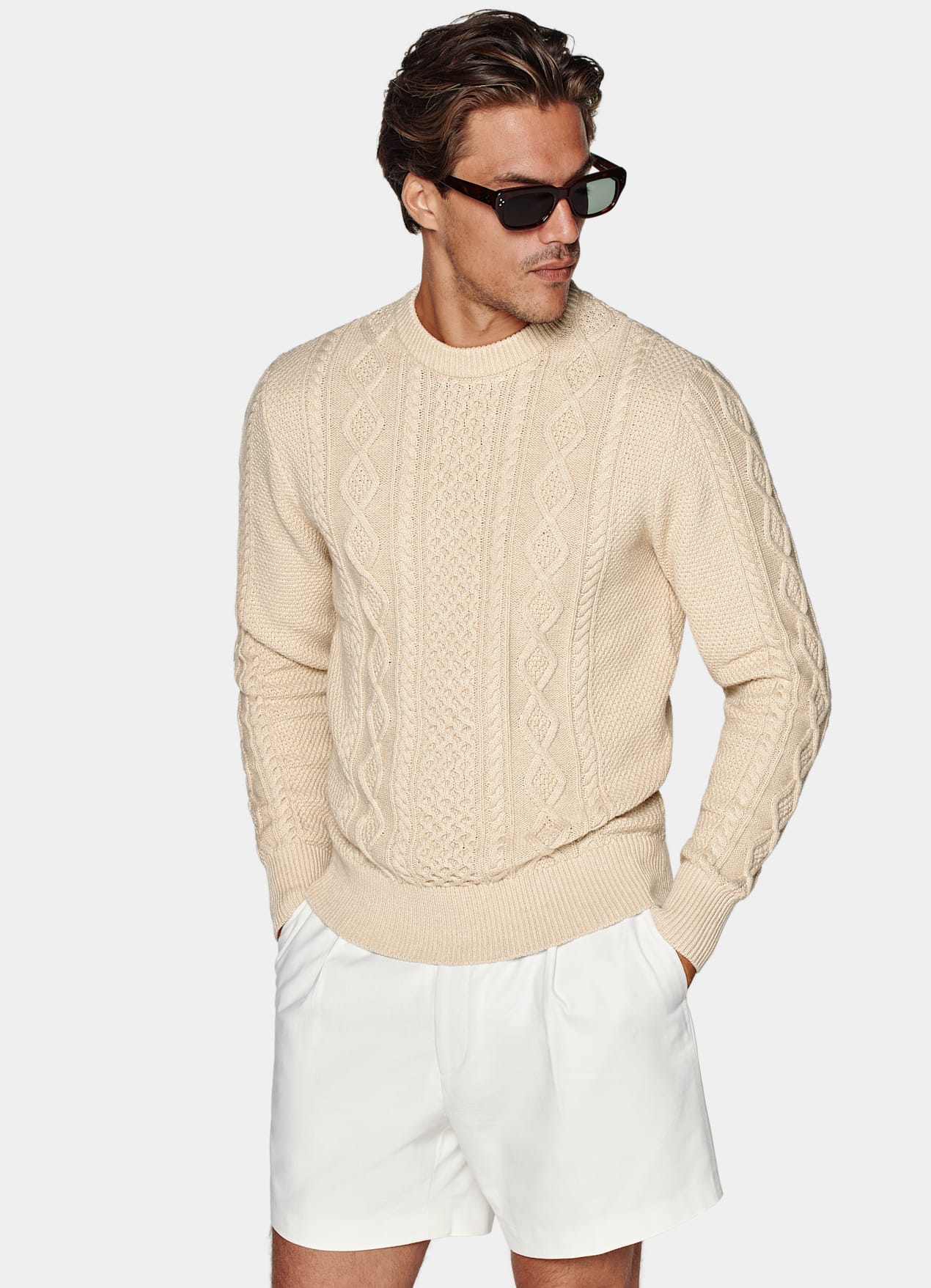 Pull col rond torsadé marron clair