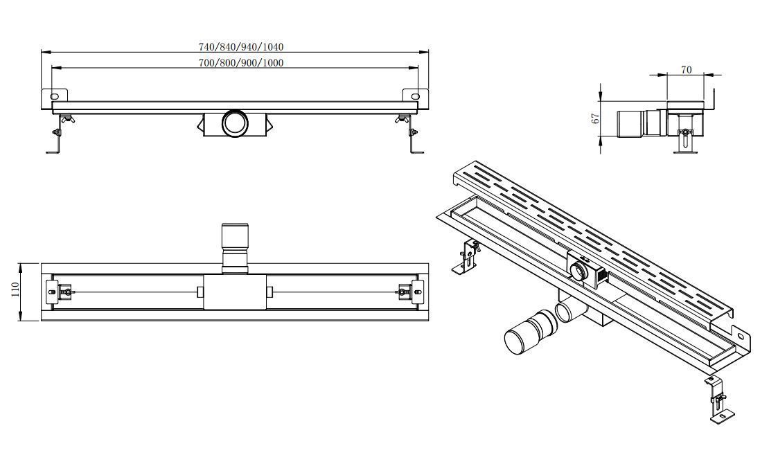 Mueller Luxa RVS douchegoot 90x7cm met muurflens