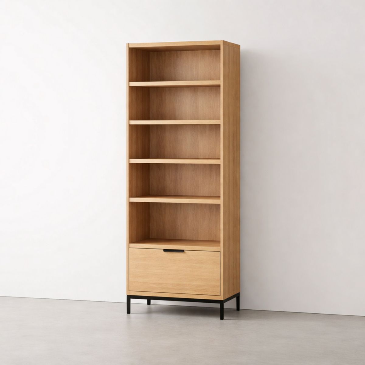 Bücherregal Eichefurnier mit Metallrahmen und Schublade 40x200x35 cm