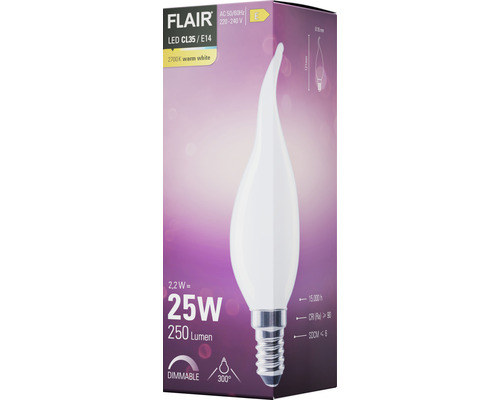 FLAIR LED kaarslamp, dimbaar, CL35 E14/2,2W (25W) 250 lm 2700 K warm wit mat Windstoß kaarslamp