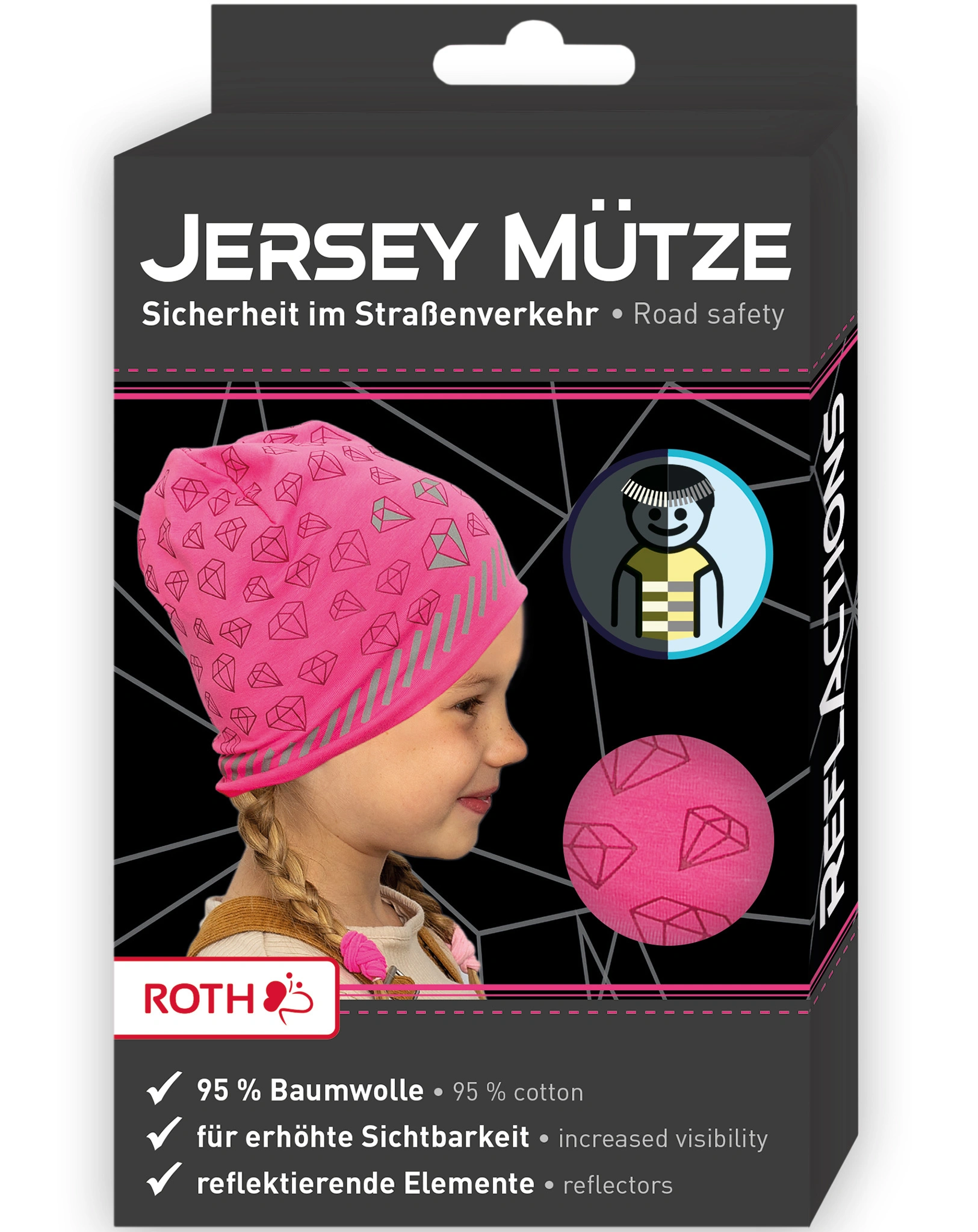 Jersey-Mütze DIAMANT mit Reflektoren in pink