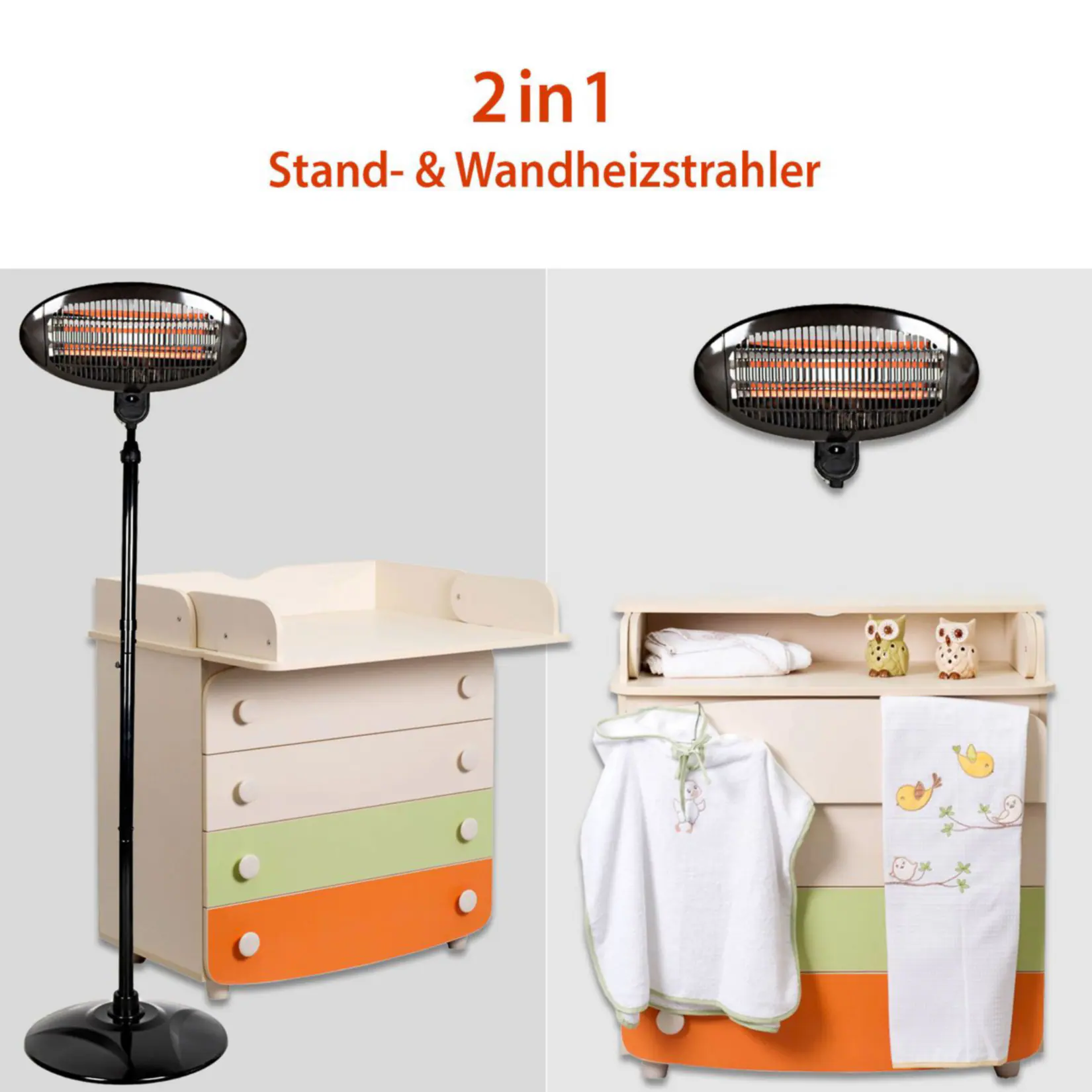 H+H BS 55 Stand-Heizstrahler mit drei Heizstäben, 2000 W