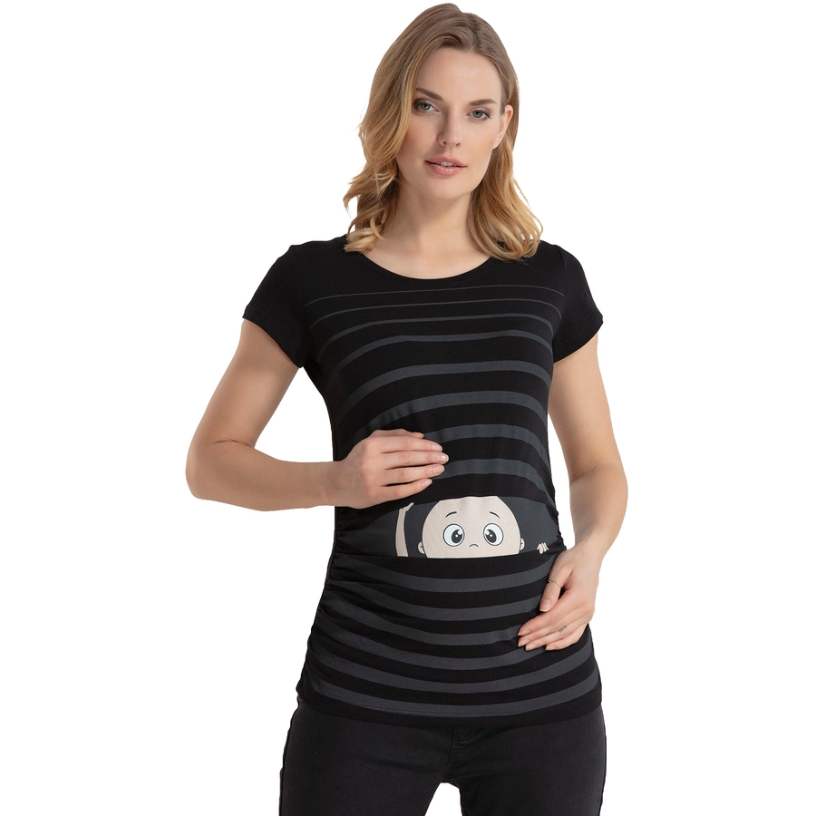 M.M.C. Umstandsshirt Guck Guck mit Motiv Schwarz