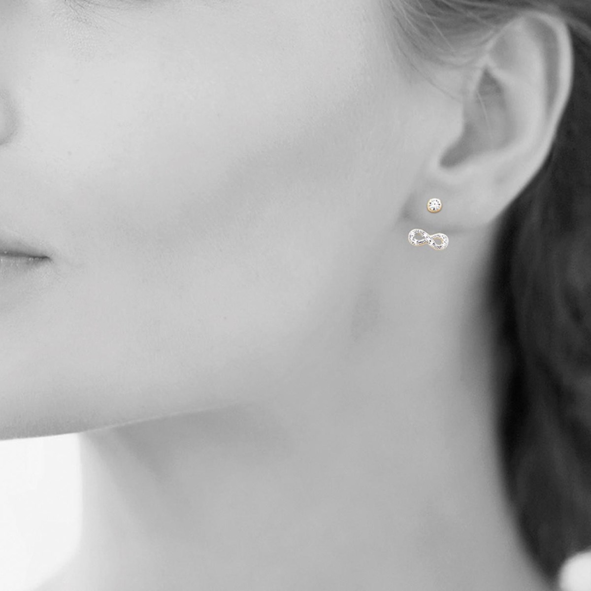 Boucles d'oreilles sous lobes infini oxyde de zirconium Plaqué or 750 3 microns 2 tons