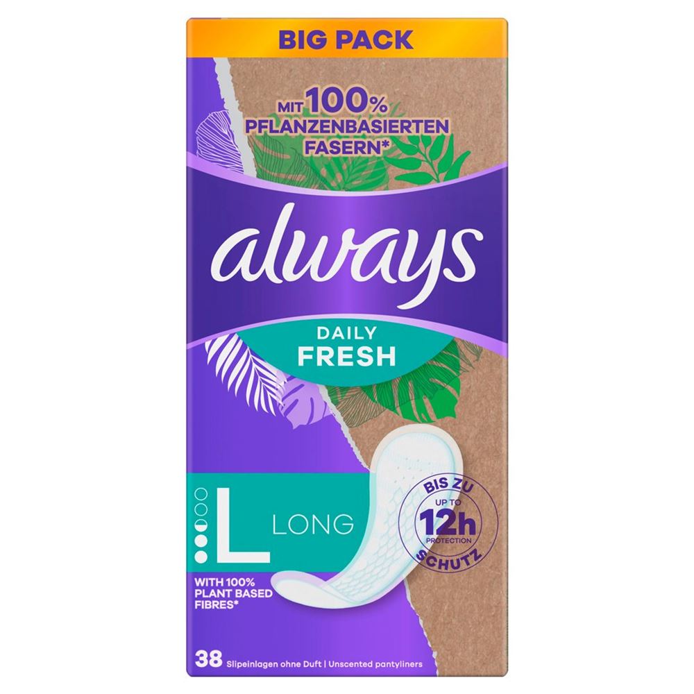 Always Slipeinlage Daily Fresh mit 100% pflanzenbasierten Fasern Long BigPack Karton 38 Stk