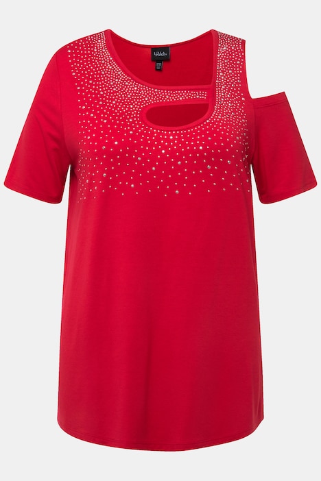 T-Shirt, Ziersteine, A-Linie, Cut-Outs, Halbarm