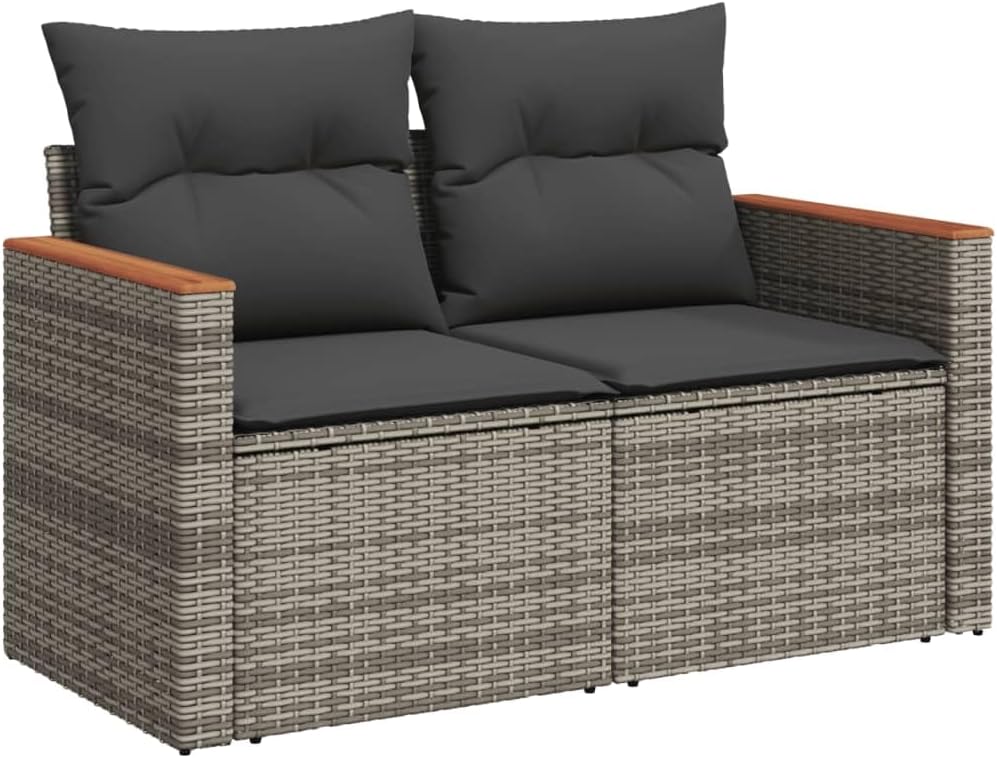 Gartenmöbel-Set 7-teilig mit grauen Kissen aus Polyrattan Terrassenmöbel Set für den Außenbereich geeignet für Hof und Terrasse
