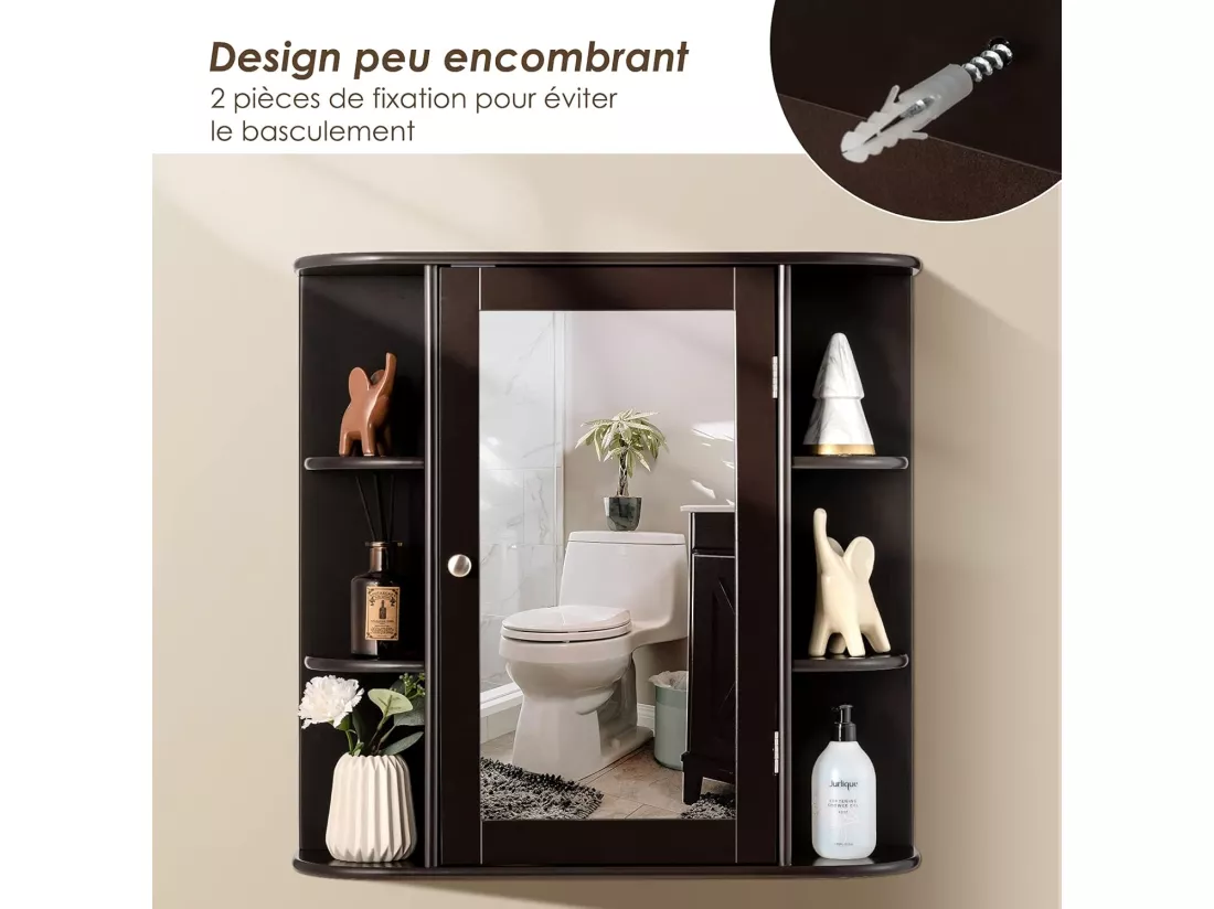 Armoire murale de salle de bains avec miroir avec etagères réglables et compartiments ouverts armoire à pharmacie